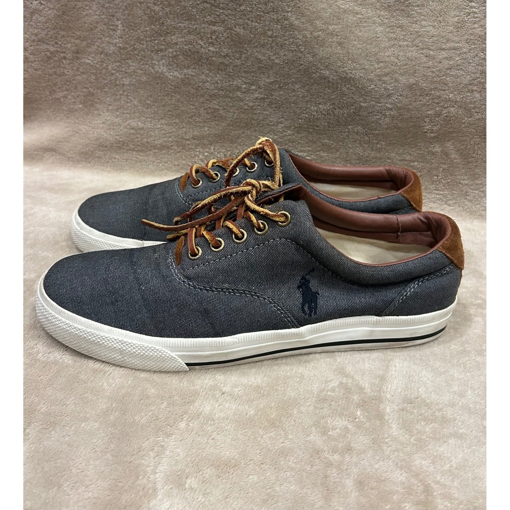 Polo Ralph Lauren Vaughn Mens Size 9 Sneakers Canvas Denim Gray Navy